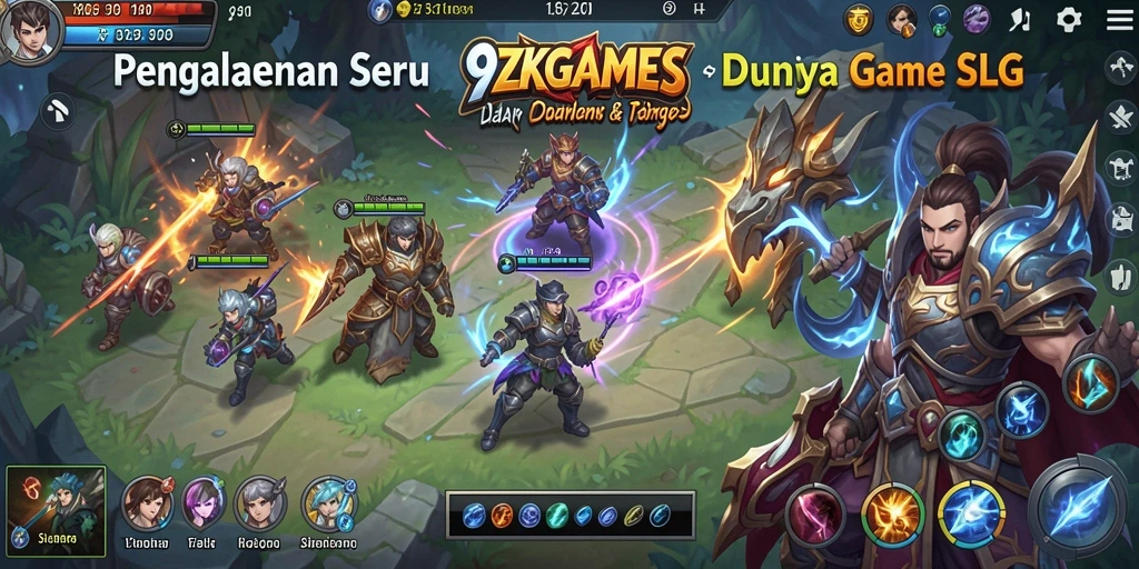 Tampilan utama gameplay 9ZKGAMES menampilkan aksi dan strategi SLG yang mendebarkan.