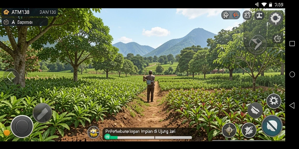 Screenshot utama ATM138 menampilkan aktivitas bertani yang menarik.
