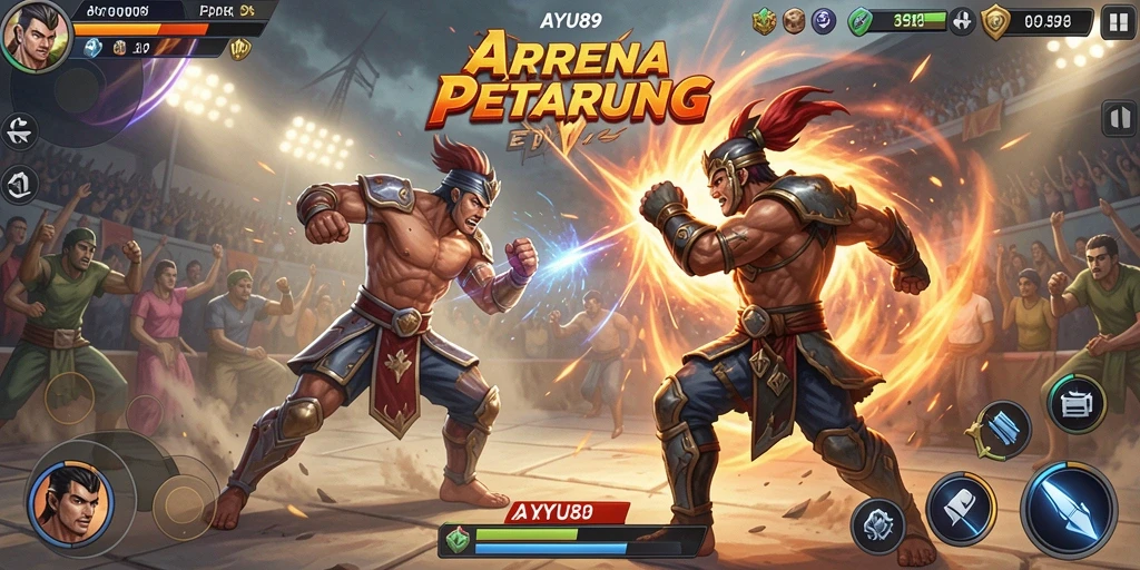 Tampilan aksi seru dalam gameplay AYU89 dengan karakter bertarung.