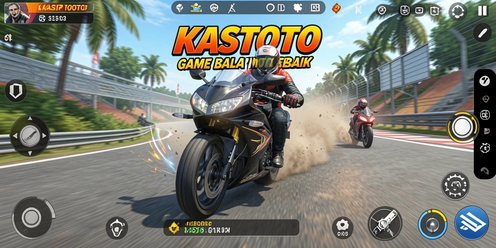 Screenshot KASTOTO menunjukkan aksi balapan motor yang seru dan mendebarkan.