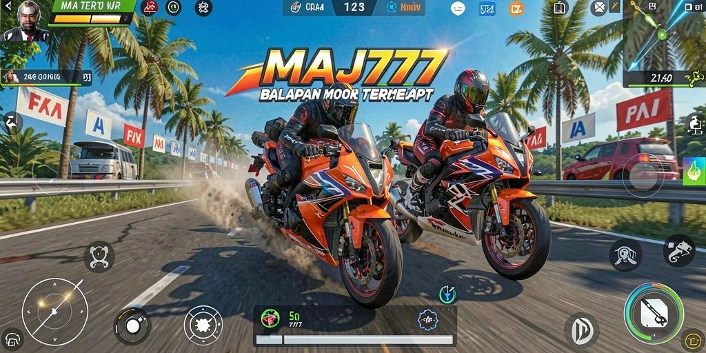 Gambaran mendebarkan dari gameplay balapan motor di MAJ777.