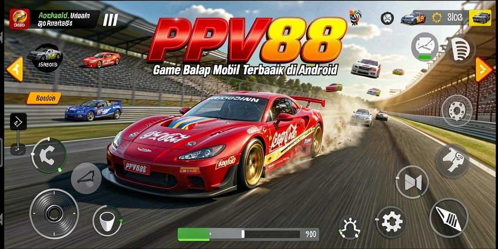 Tampilan gameplay PPV88 yang mendebarkan dengan mobil balap cepat.